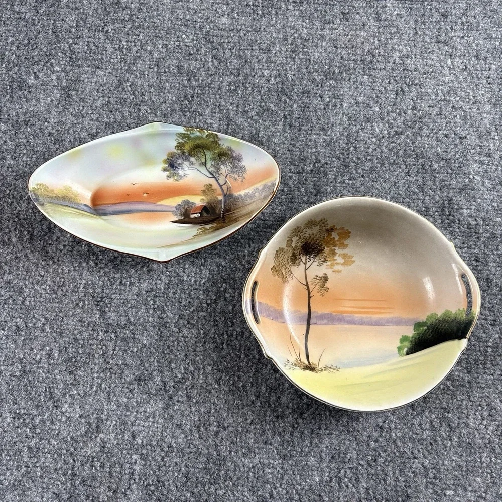 VTG Hand Painted Japan Porcelain Landscape Dishes Meito Noritake 1930s 40s Lot 2